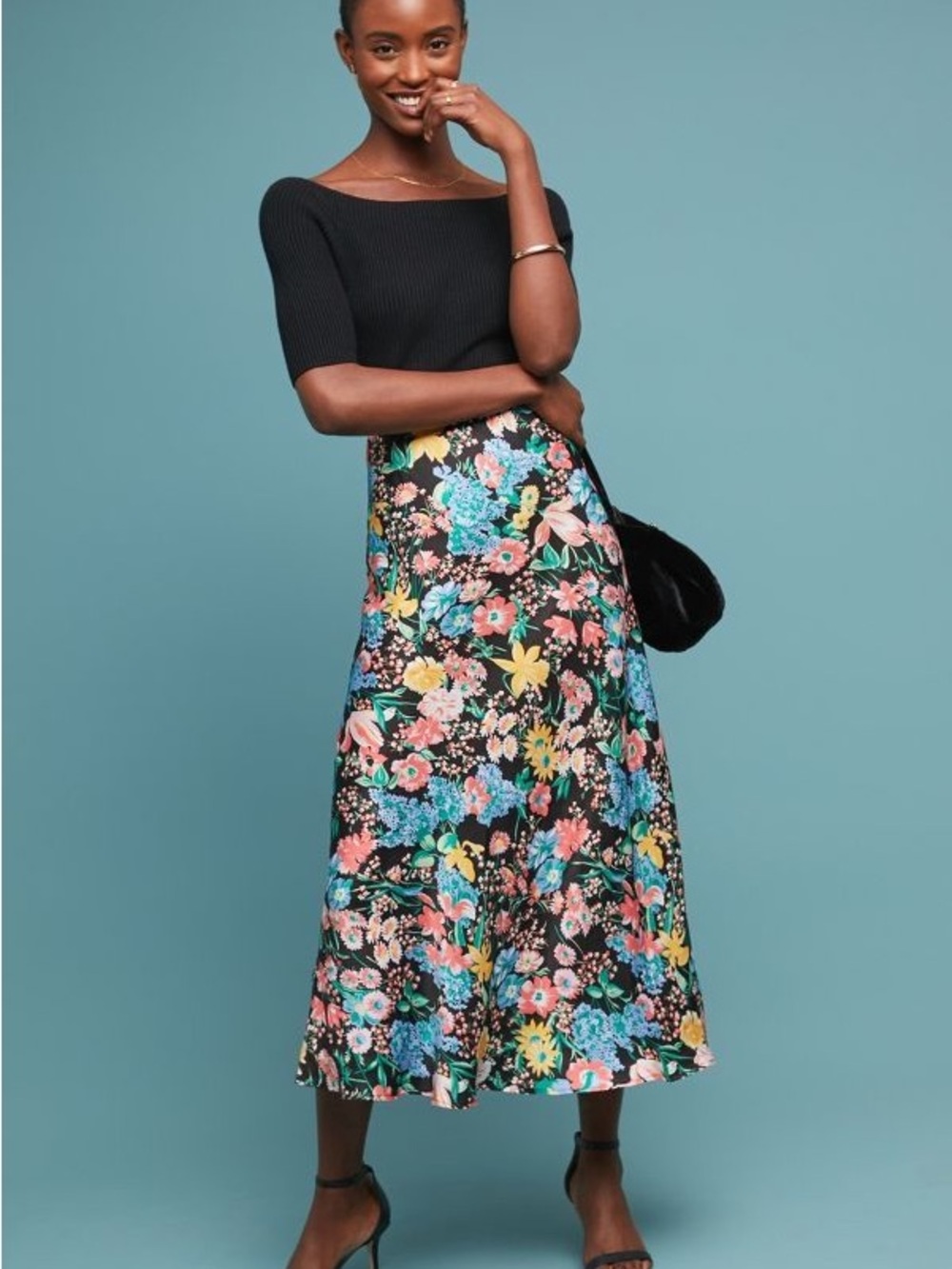Maeve Anthropologie Silk Midi Floral skirt XS